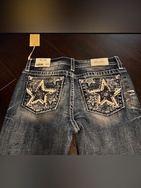 Miss Me Men’s Distressed Dark Blue Star Pocket Jeans - 29 X 27